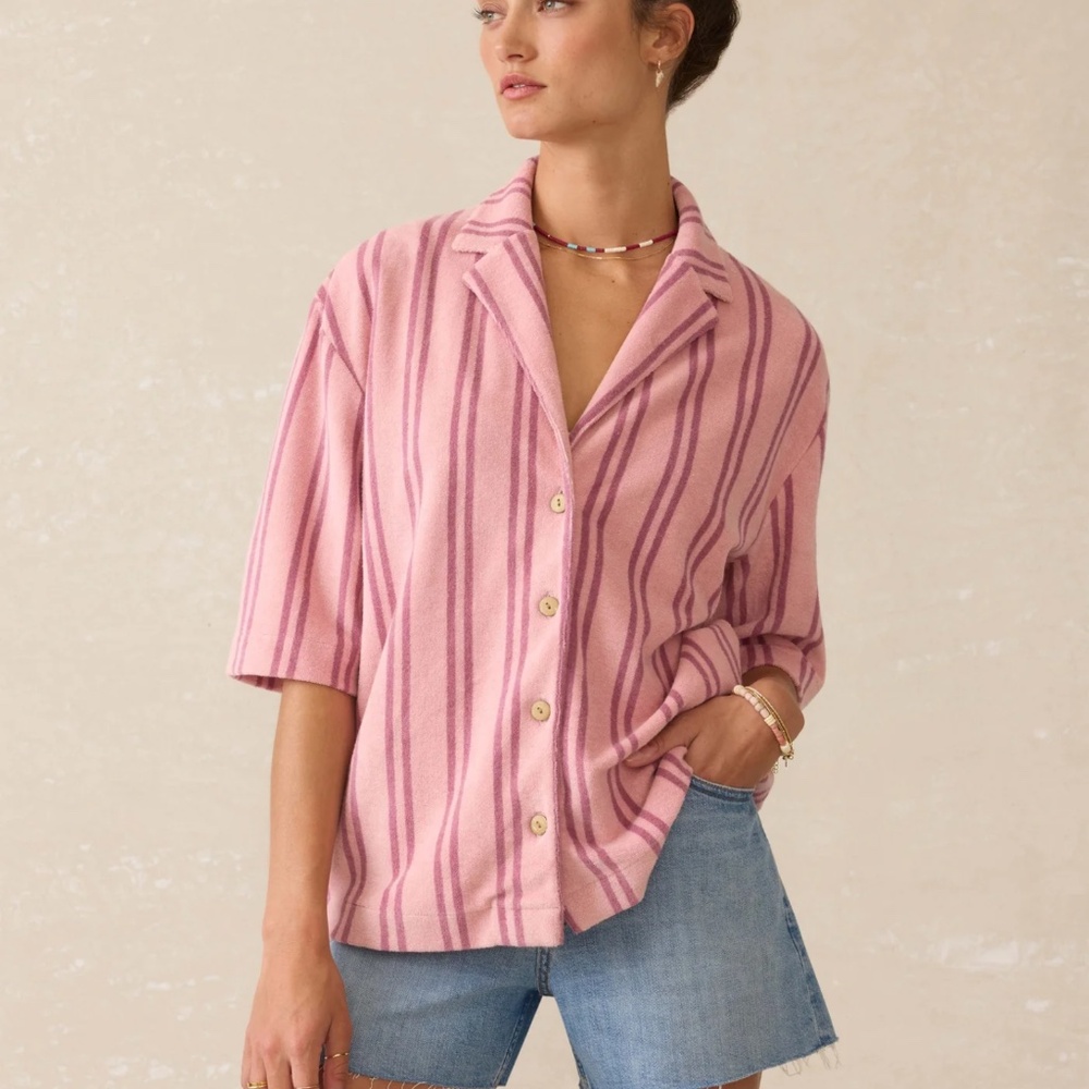 Faherty Cabana Towel Terry Camp Shirt - Orchid Lines